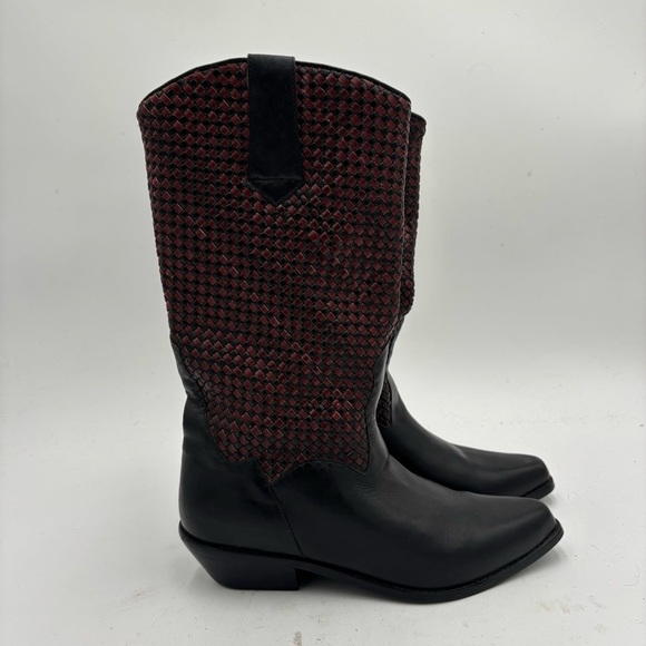 VTG Dingo L.L. Bean Women’s 7 Black Red Leather Woven Basketweave Western Boots - Picture 1 of 6